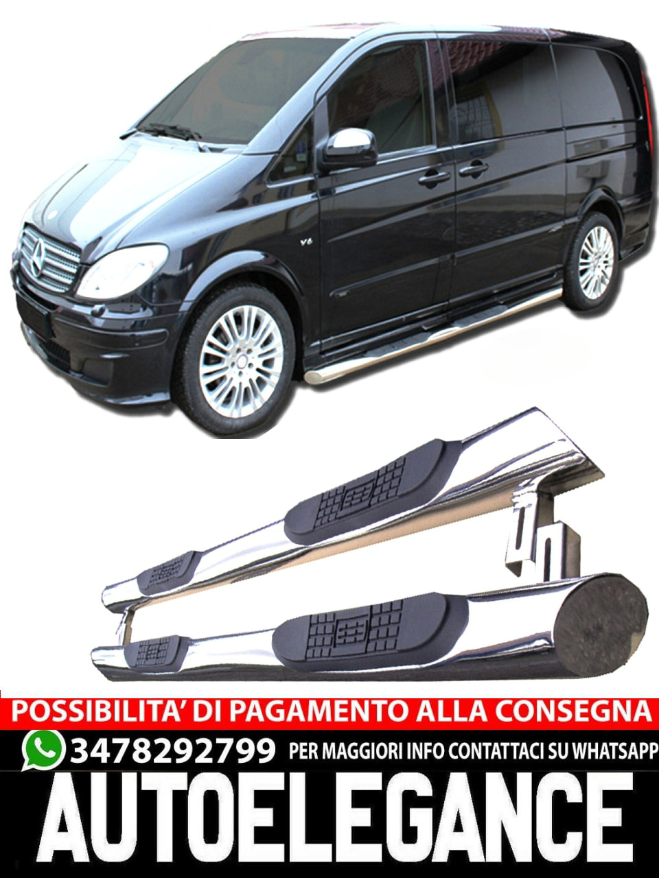 PEDANE LATERALI INOX ADATTI PER MERCEDES VITO VIANO W639 SWB 2005-2012