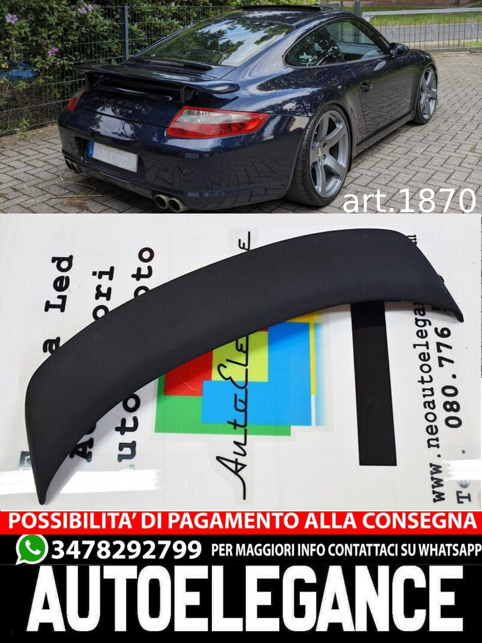 SPOILER POSTERIORE ADATTO PER PORSCHE 911 - 997 EFFETTO COFANO Rinspeed