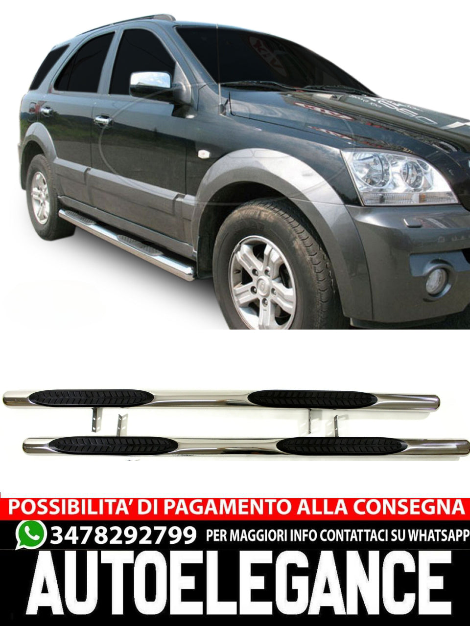 BARRE LATERALI PEDANE INOX per KIA SORENTO 2002-2008