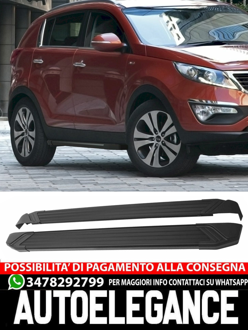Pedane Laterale ALLUMINIO ADATTO per Kia Sportage 2010-2015 Basic Black