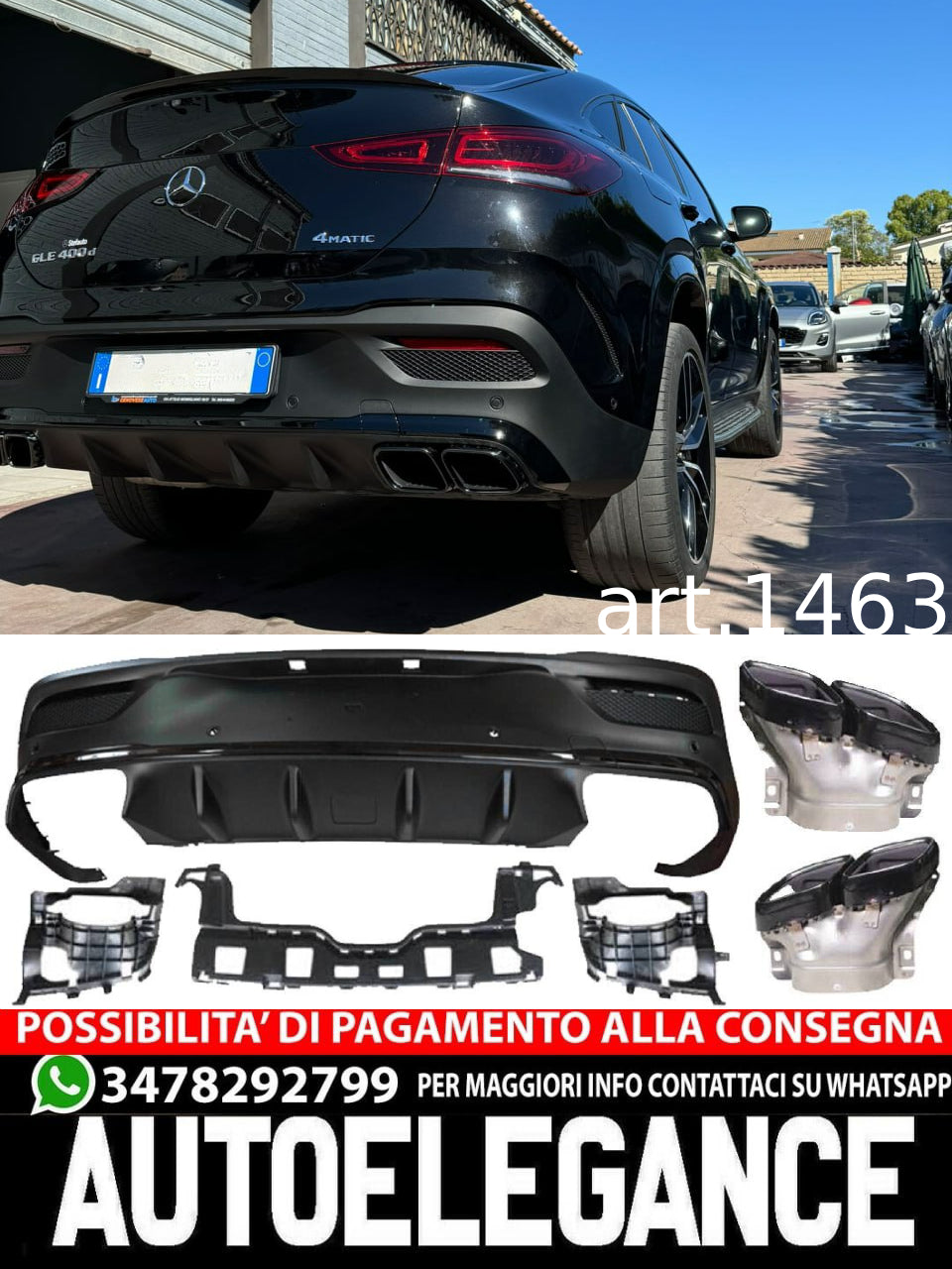 DIFFUSORE NERO+TERMINALI ADATTO PER MERCEDES W167 C167 GLE COUPE LOOK 63 AMG