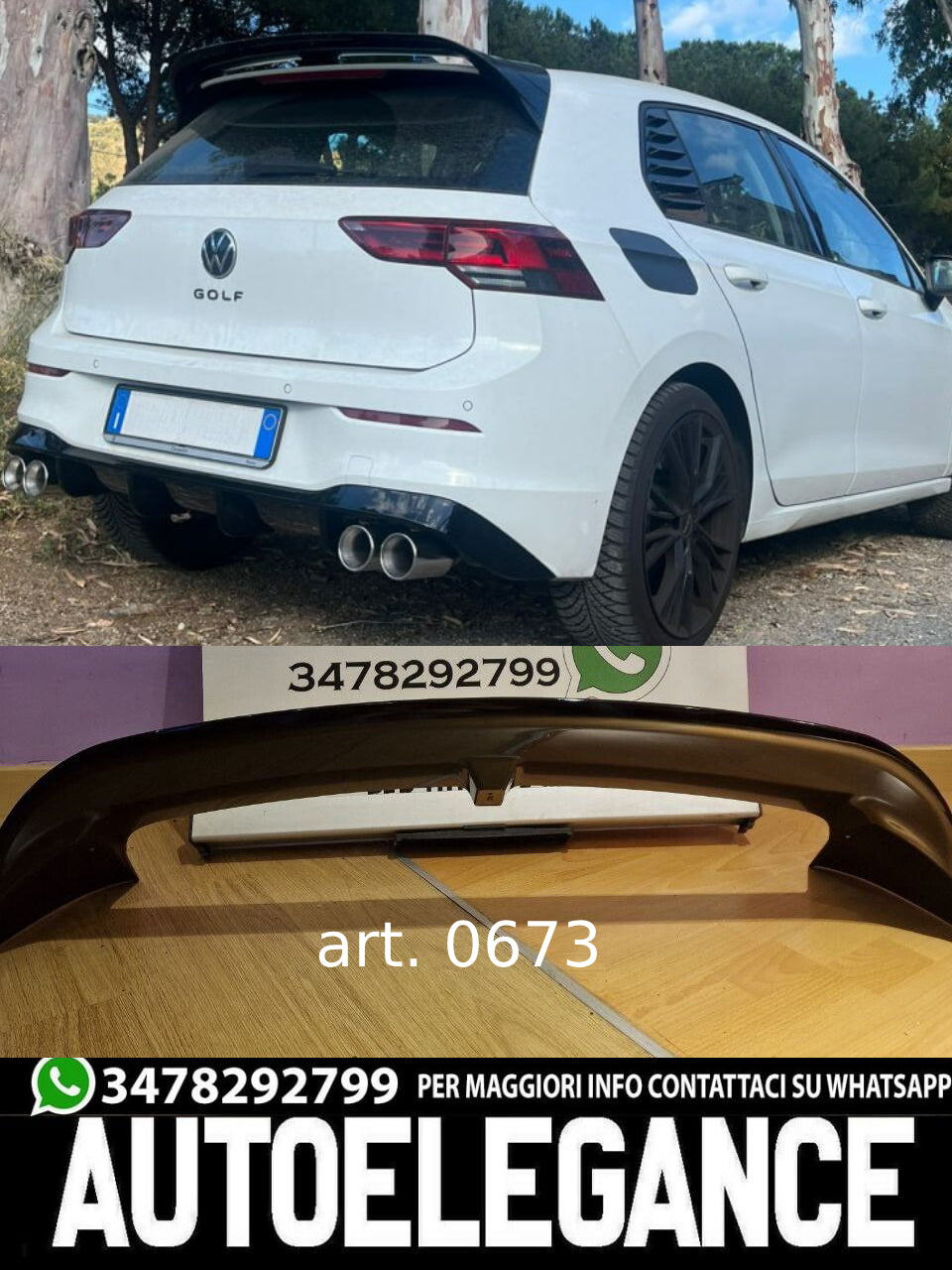 SPOILER TETTO ADATTO PER VW GOLF 8 LOOK R NERO LUCIDO DESIGN SPORTIVO