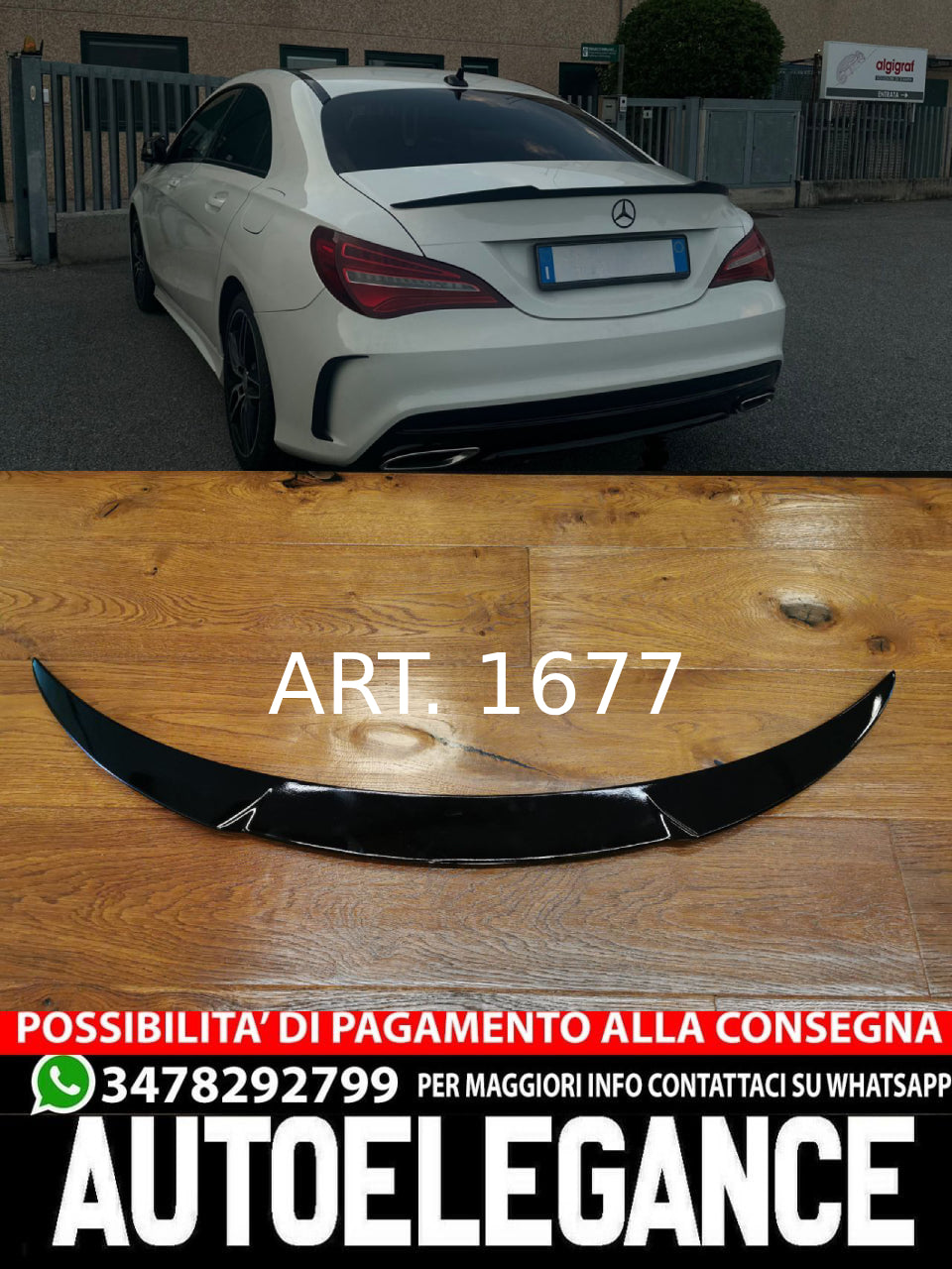 SPOILER ADATTO PER MERCEDES CLA C117 2013+ LOOK NERO LUCIDO DESIGN SPORTIVO
