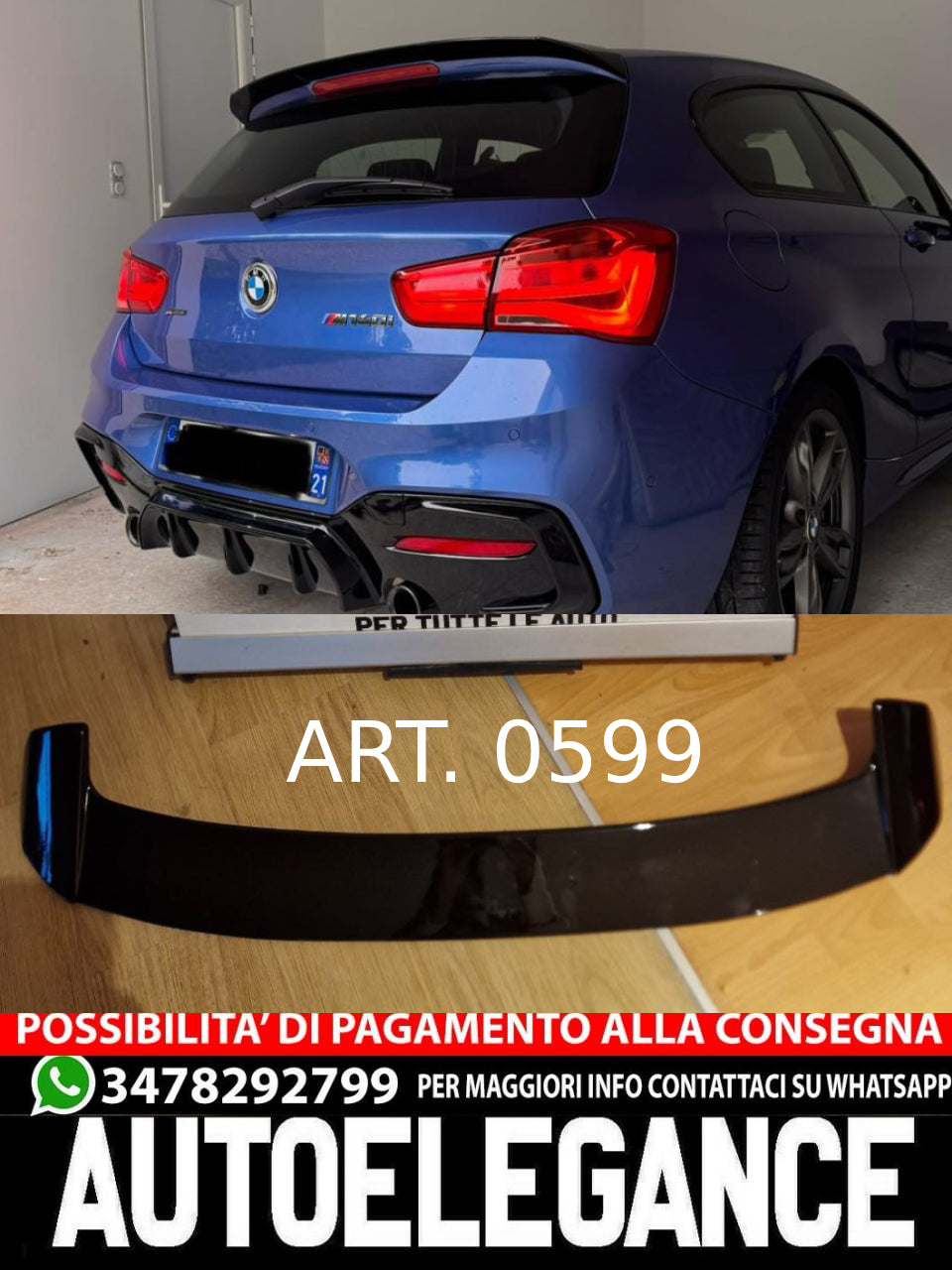 SPOILER POSTERIORE SUL TETTO BMW SERIE 1 F20 F21 2011-2019 NERO LUCIDO