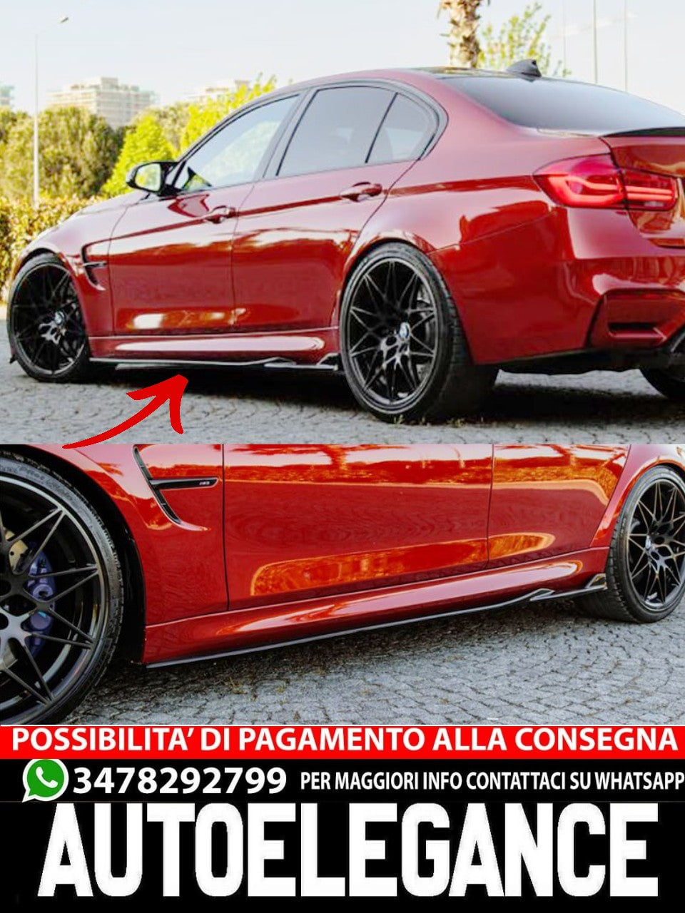 UNDER SKIRTS SUITABLE FOR BMW F80 2012+Lip M3 V2 Style GLOSSY BLACK 