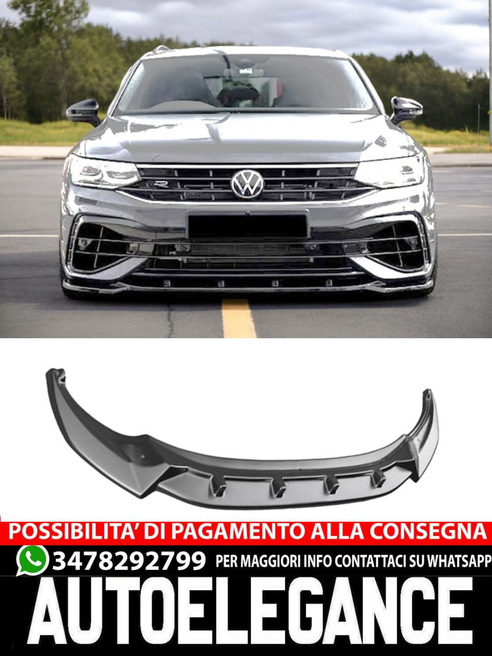Splitter SUITABLE FOR VW Tiguan Mk2 FL 2019+ R/R Line V2 Style, Gloss Black 