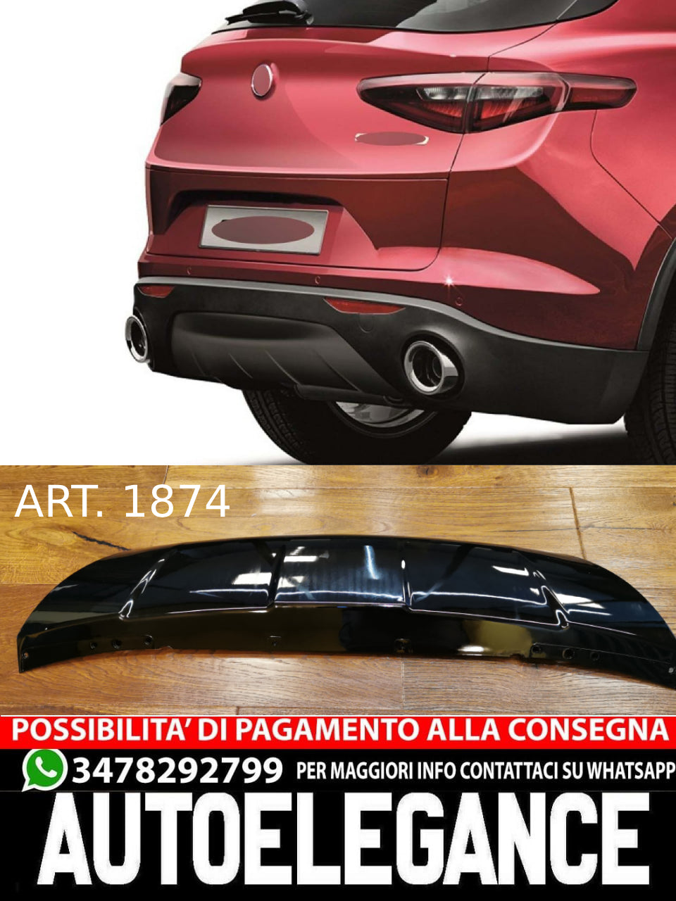 DIFFUSER SUITABLE FOR ALFA ROMEO STELVIO 949 2016-2020 GLOSSY BLACK