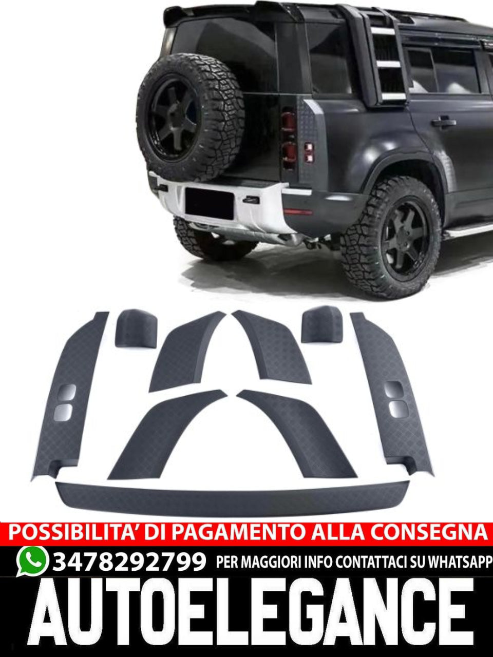Set Coperture Protettive Offroad Nero Opaco per Land Rover Defender L663 110 ab19