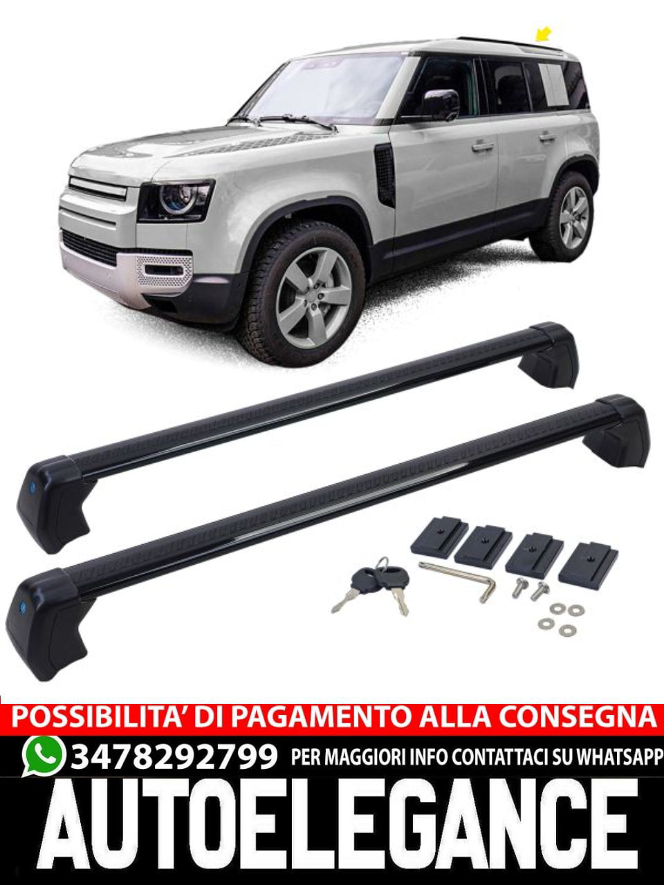 Barre trasversali portatutto in alluminio nero per Land Rover Defender 110 L663 dal 19