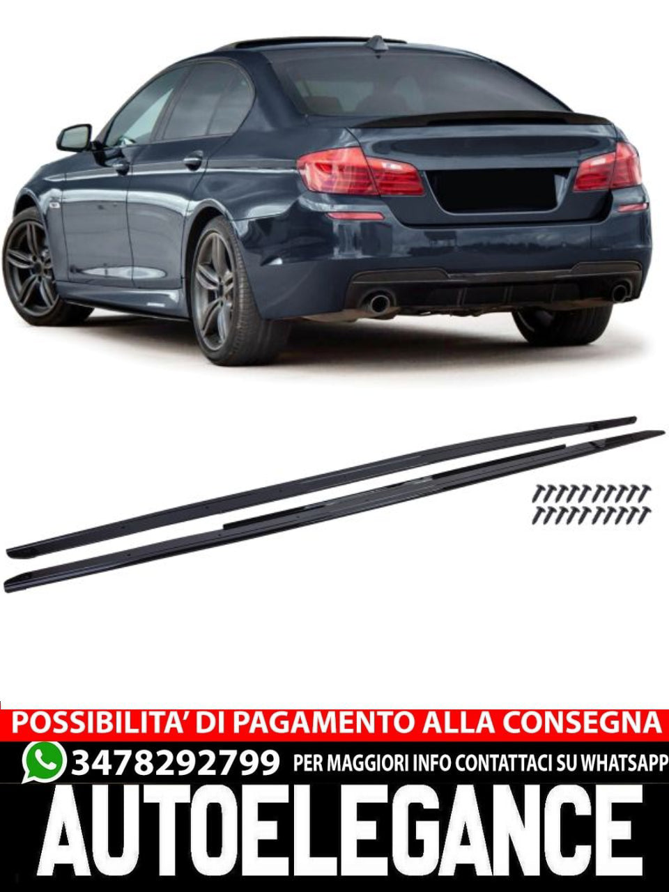 Attacco Minigonne Laterali Nero Lucido adatto per BMW Serie 5 F10 F11 2010-2017