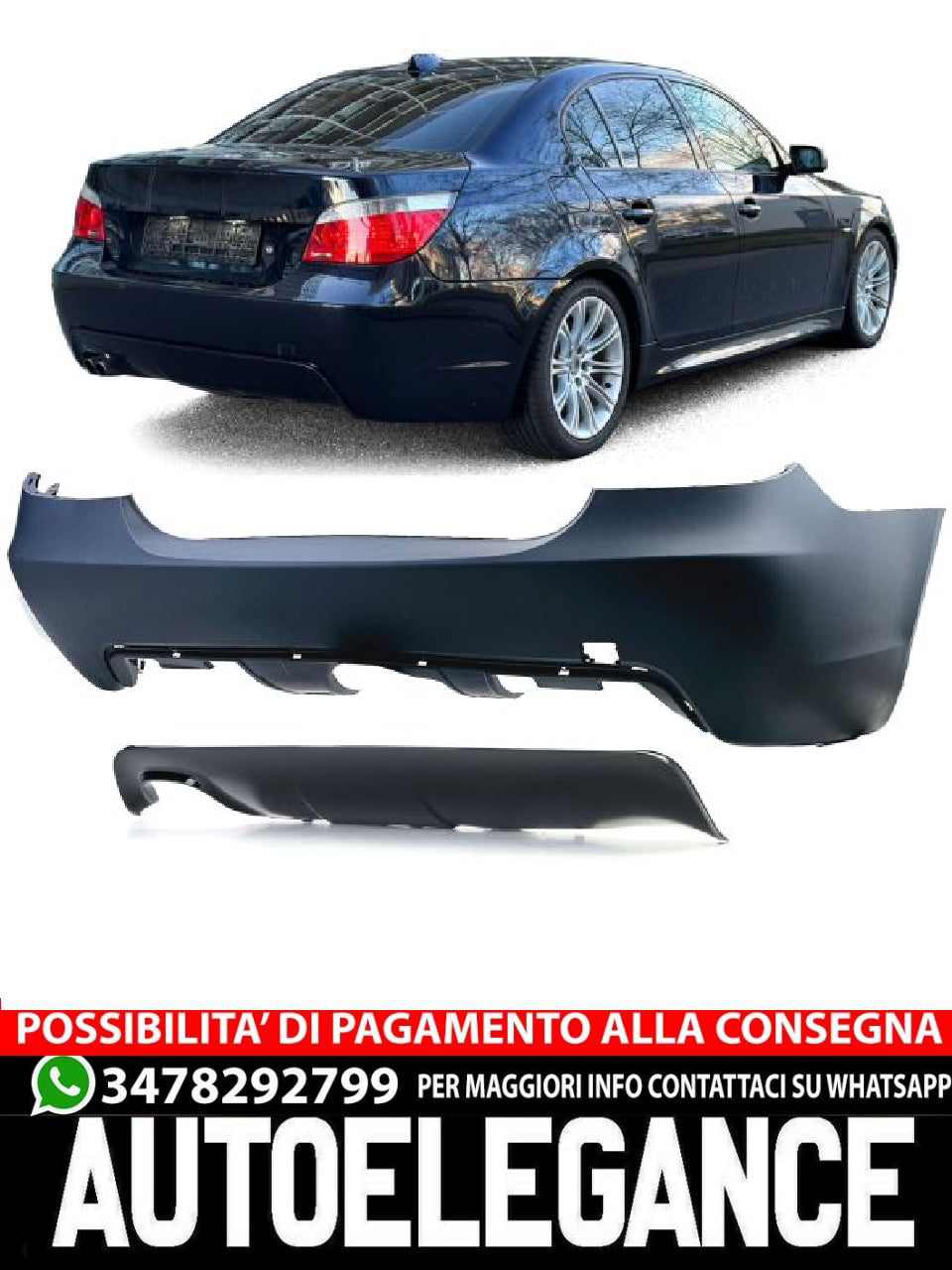 Sport Rear Bumper + Glossy Rear Diffuser suitable for BMW E60 Sedan 03-07