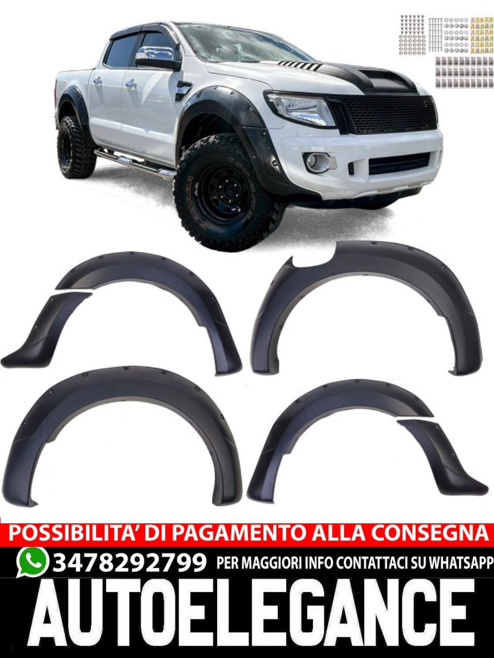 Set di parafanghi passaruota da 9 pollici adatto per Ford Ranger T6 12-16