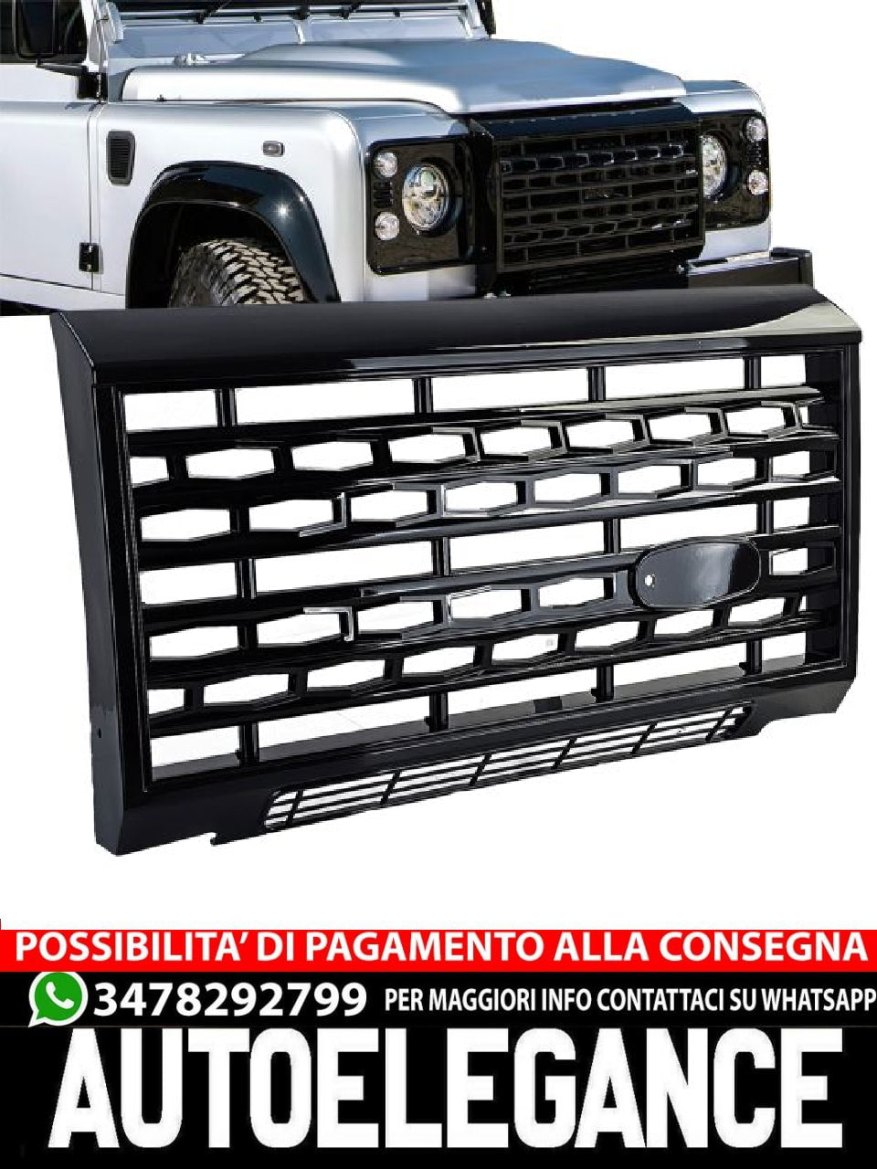 Gloss Black Grille Suitable For Land Rover Defender LD 90 110 2007-2015