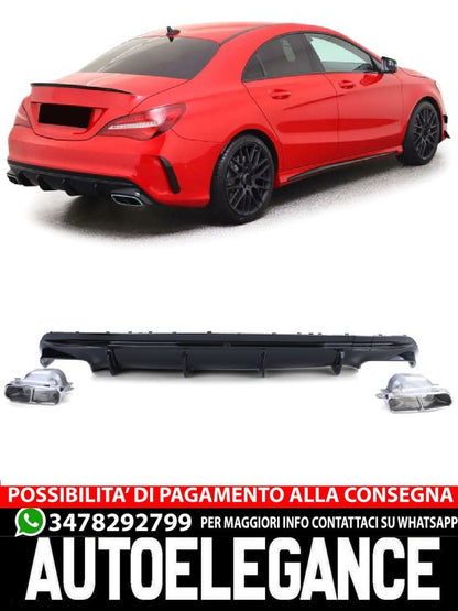 Diffusore sportivo nero lucido con terminali di scarico cromati per Mercedes CLA