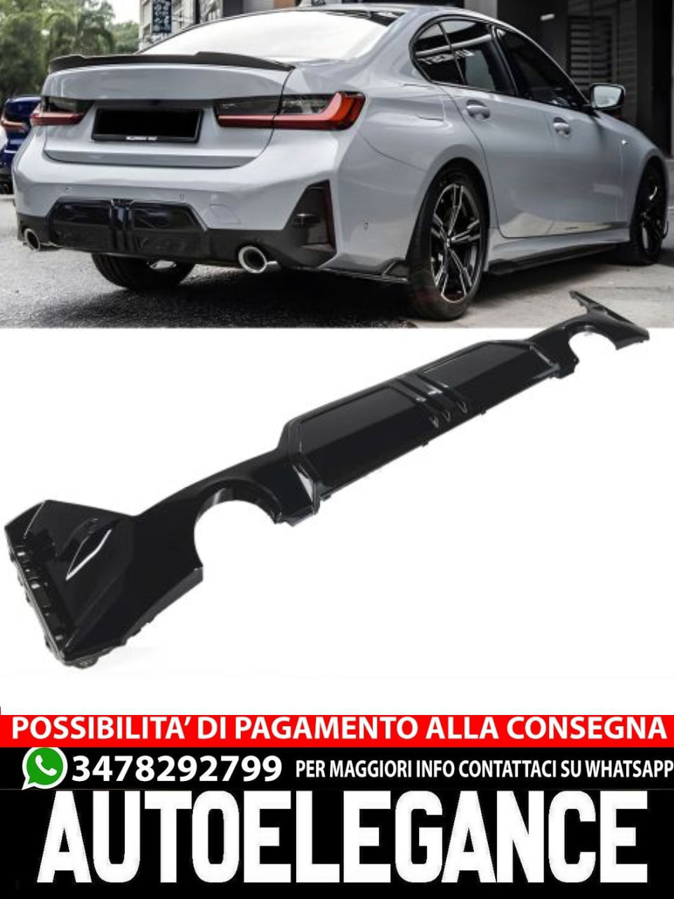 DIFFUSORE NERO LUCIDO ADATTO A BMW SERIE 3 G20 / G21 M SPORT dal 07/2022 (LCI)