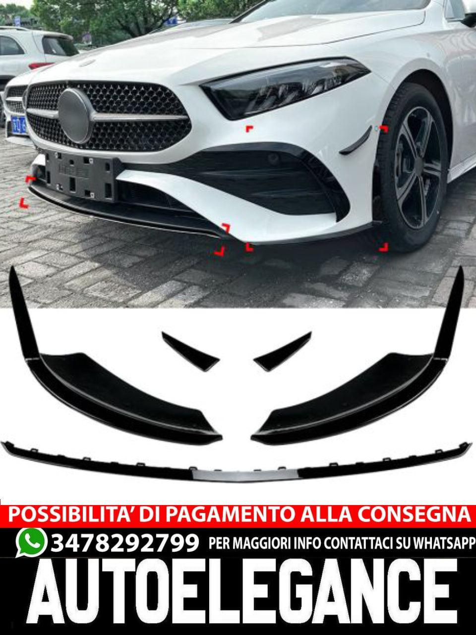 AERO FLAPS NERO Anteriore adatto per Mercedes W177 Classe A restyling