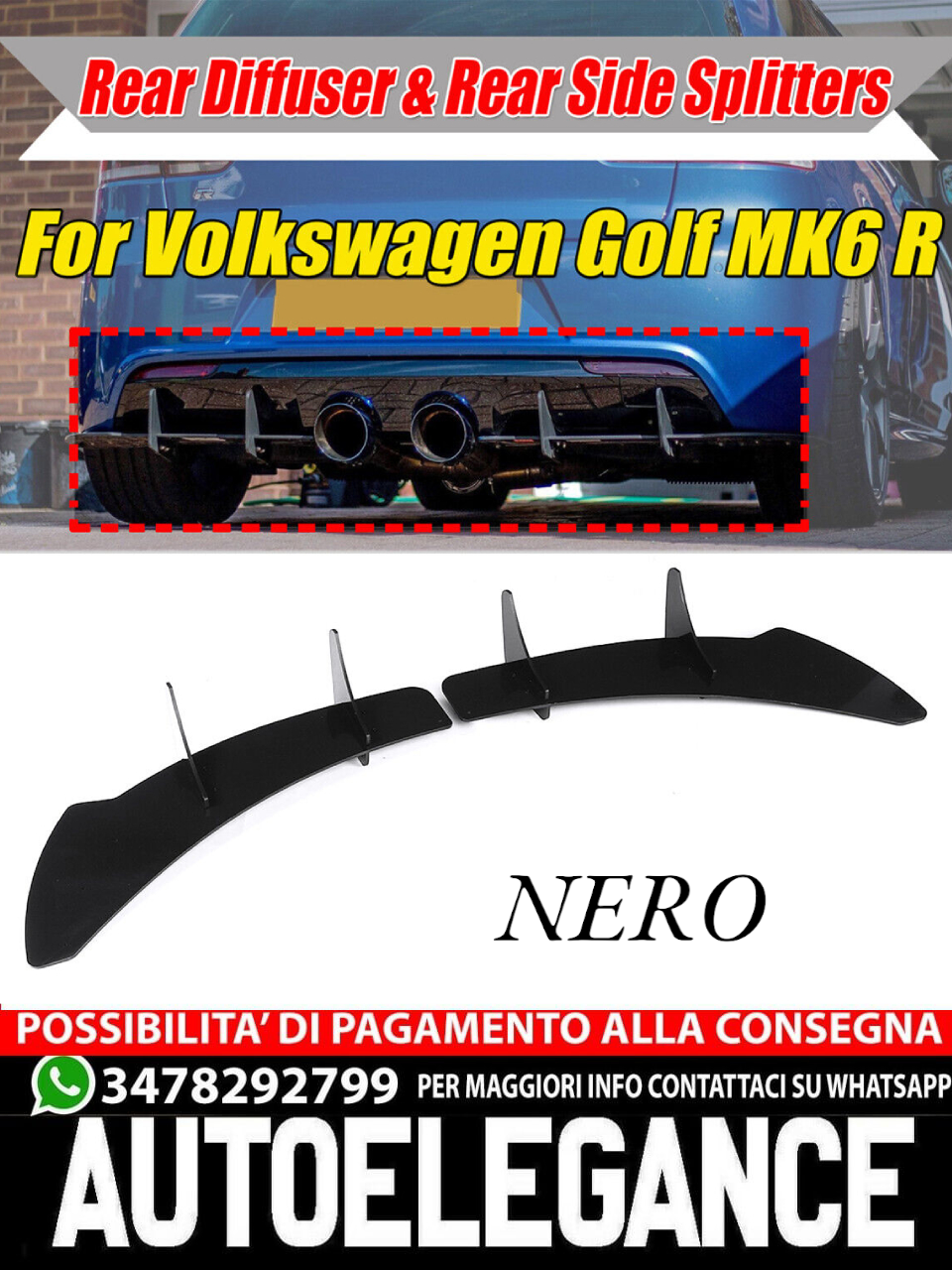 💎DIFFUSORE adatto per VW Golf 6 MK6 R NERO💎