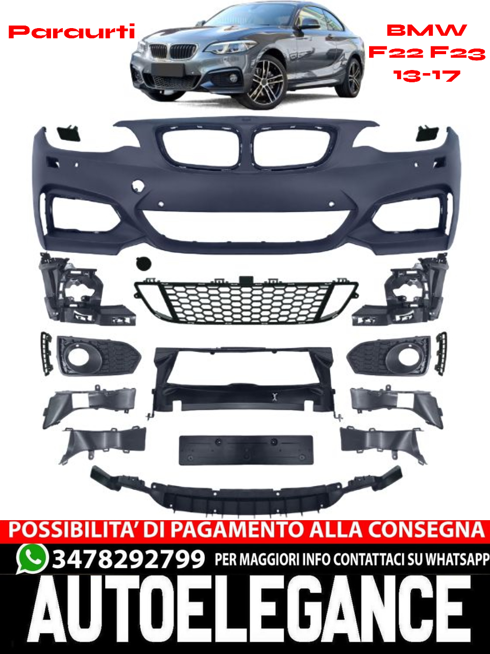 ⭐Paraurti Anteriore Sport 2 con Accessori adatto per Serie 2 BMW F22 F23 13-17⭐