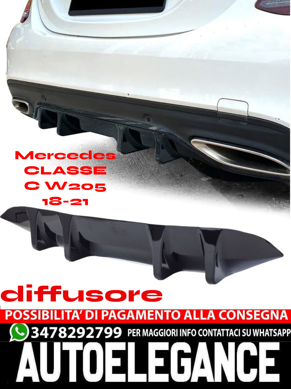 ⭐Sport DIFFUSER suitable for Mercedes C-CLASS W205 18-21 AMG-Line ⭐
