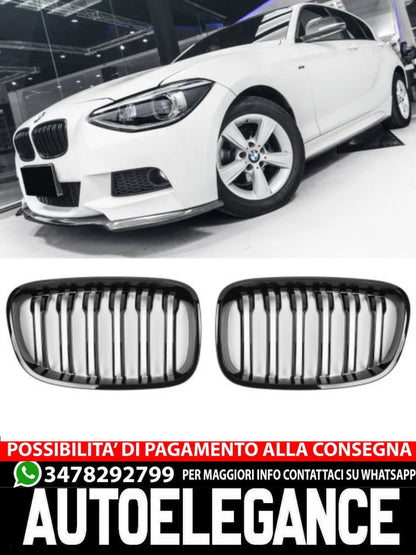 ⏩GRIGLIA DEL RADIATORE DOPPIA STAFFA NERA LUCIDA ADATTO PER BMW SERIE 1 F20 F21⏩