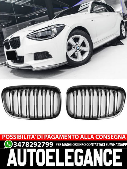 ⭐GRIGLIA RADIATORE DOPPIA STAFFA NERO LUCIDO ADATTO PER BMW SERIE 1 F20 F21⭐