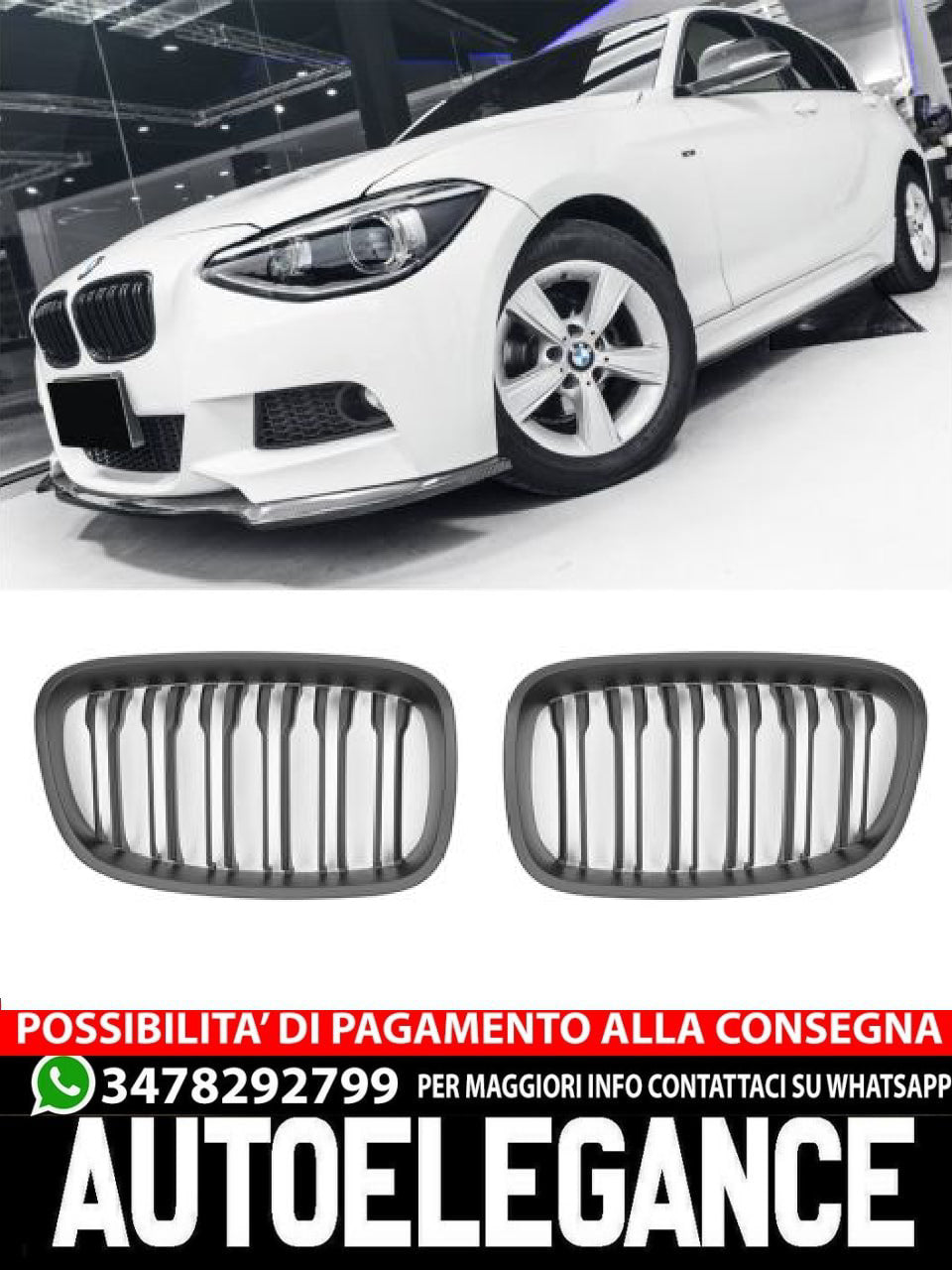 ⭐GRIGLIA RADIATORE DOPPIA STAFFA NERO OPACO ADATTO PER BMW SERIE 1 F20 F21⭐
