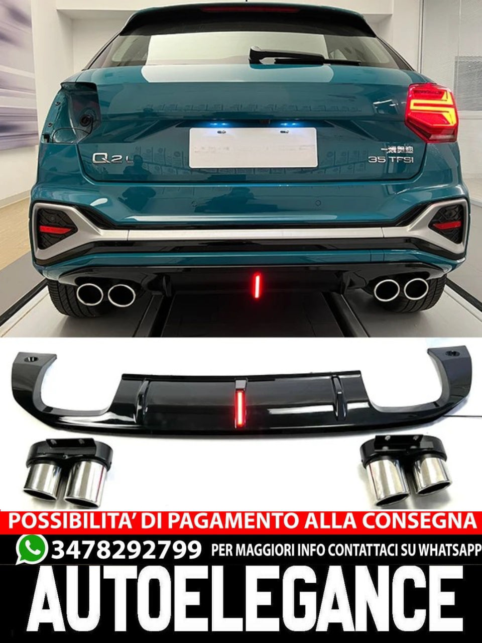 ✨ABS DIFFUSER with LED light SUITABLE FOR Audi Q2 2022 LOOK R SPORTY DESIGN✨