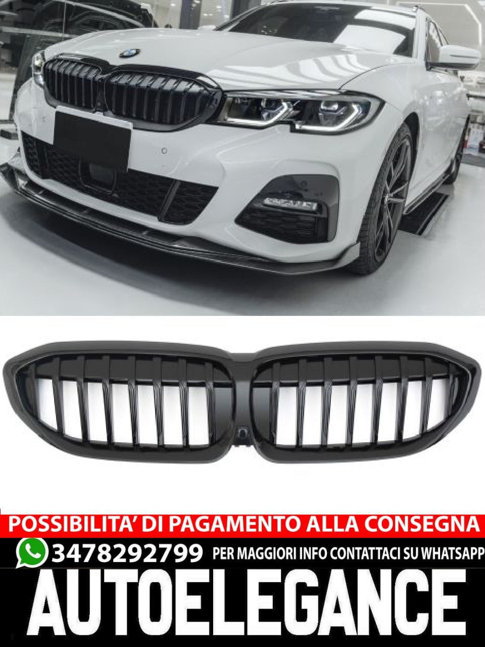 ✨GRIGLIA NERA LUCIDA ADATTO PER BMW SERIE 3 G20 G21 PRE-LCI✨