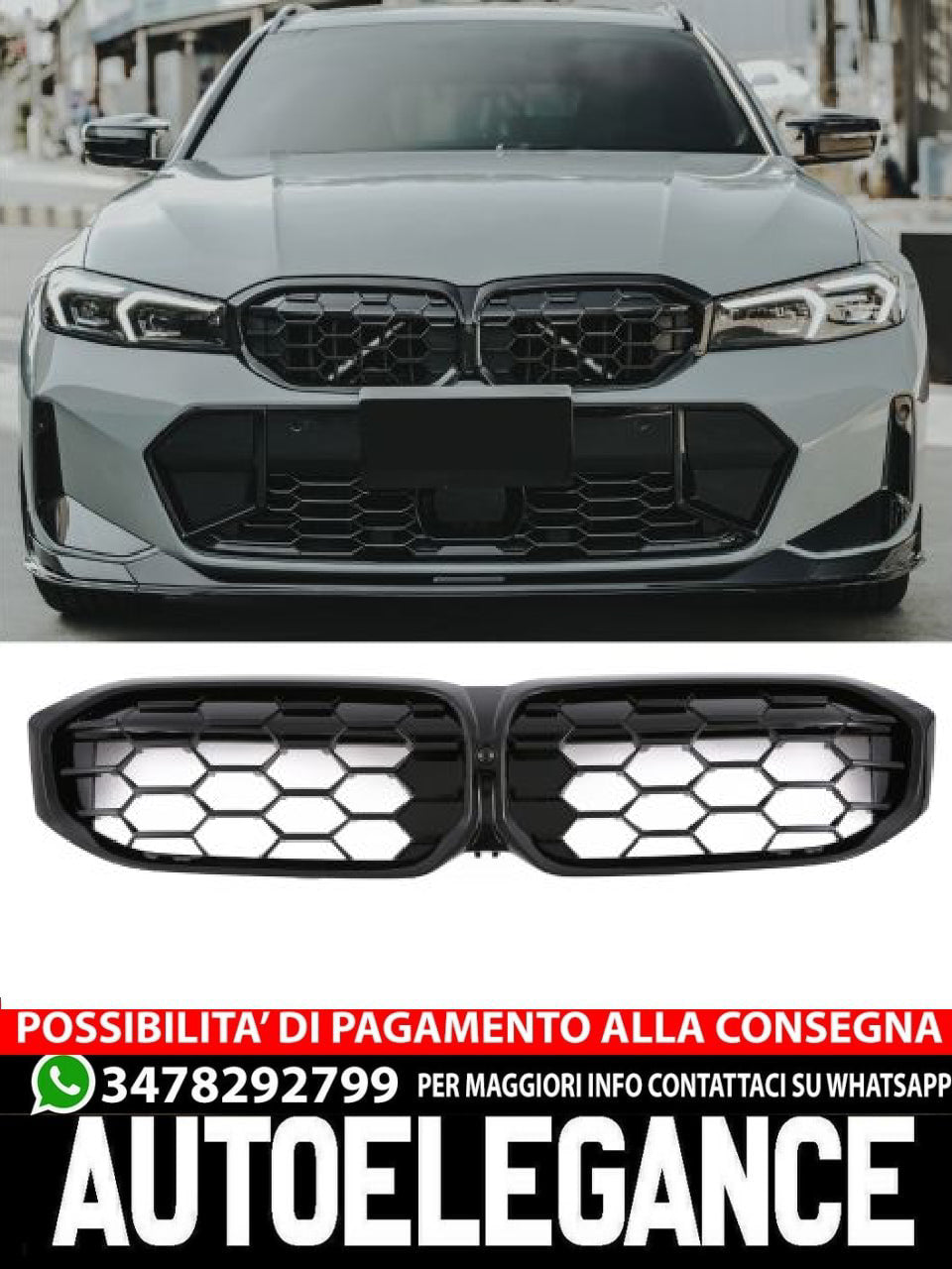 ✨GRIGLIA DOPPIA BARRA NERO LUCIDO ADATTO PER BMW SERIE 3 G20 G21 PRE-LCI✨