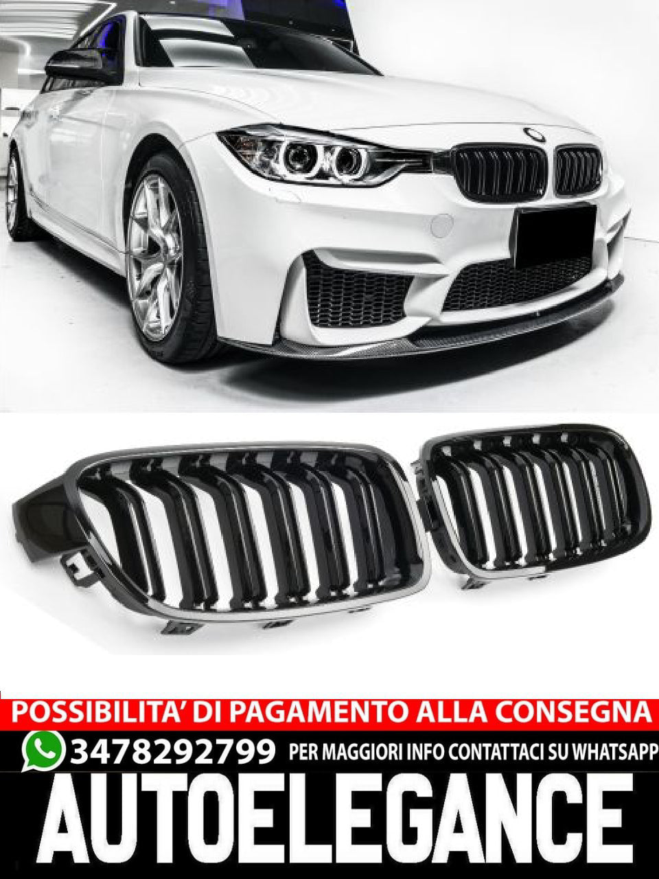 ✨GLOSS BLACK DOUBLE BRACKET GRILLE SUITABLE FOR BMW 3 SERIES F30 F31 SPORT✨