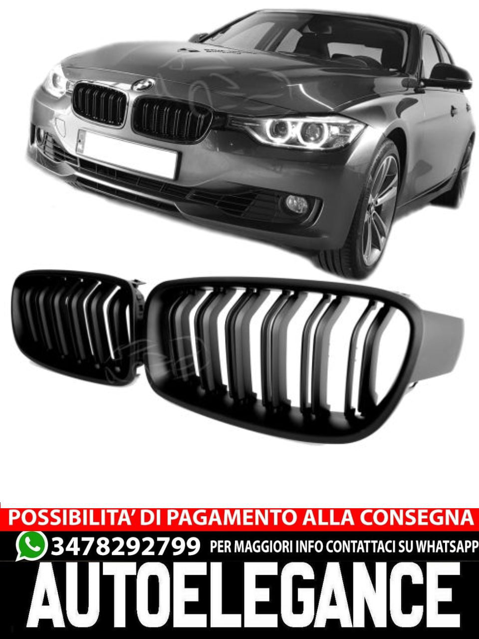 ✨MATTE BLACK DOUBLE BRIDGE RADIATOR GRILLE SUITABLE FOR BMW 3 SERIES F30 F31 SPORT✨
