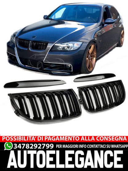 🤩GRIGLIA RADIATORE DOPPIA STRISCIA NERA LUCIDA ADATTO PER BMW E90 E91 2008+🤩