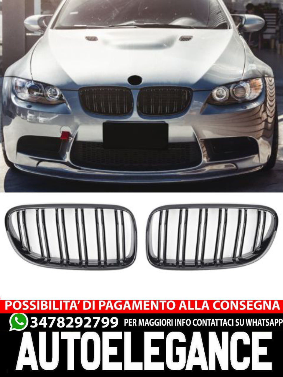 🤩GRIGLIA RADIATORE DOPPIA BARRA NERO LUCIDO ADATTO PER BMW  E92 E93 10-13🤩
