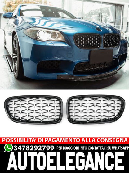 ✨GRIGLIA RADIATORE DIAMANTE NERO LUCIDO PER SERIE 5 F10 F11 ✨