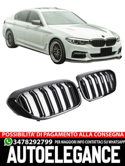 ✨GRIGLIA RADIATORE DOPPIA STAFFA NERO LUCIDO PER BMW SERIE 5 G30 G31 ✨