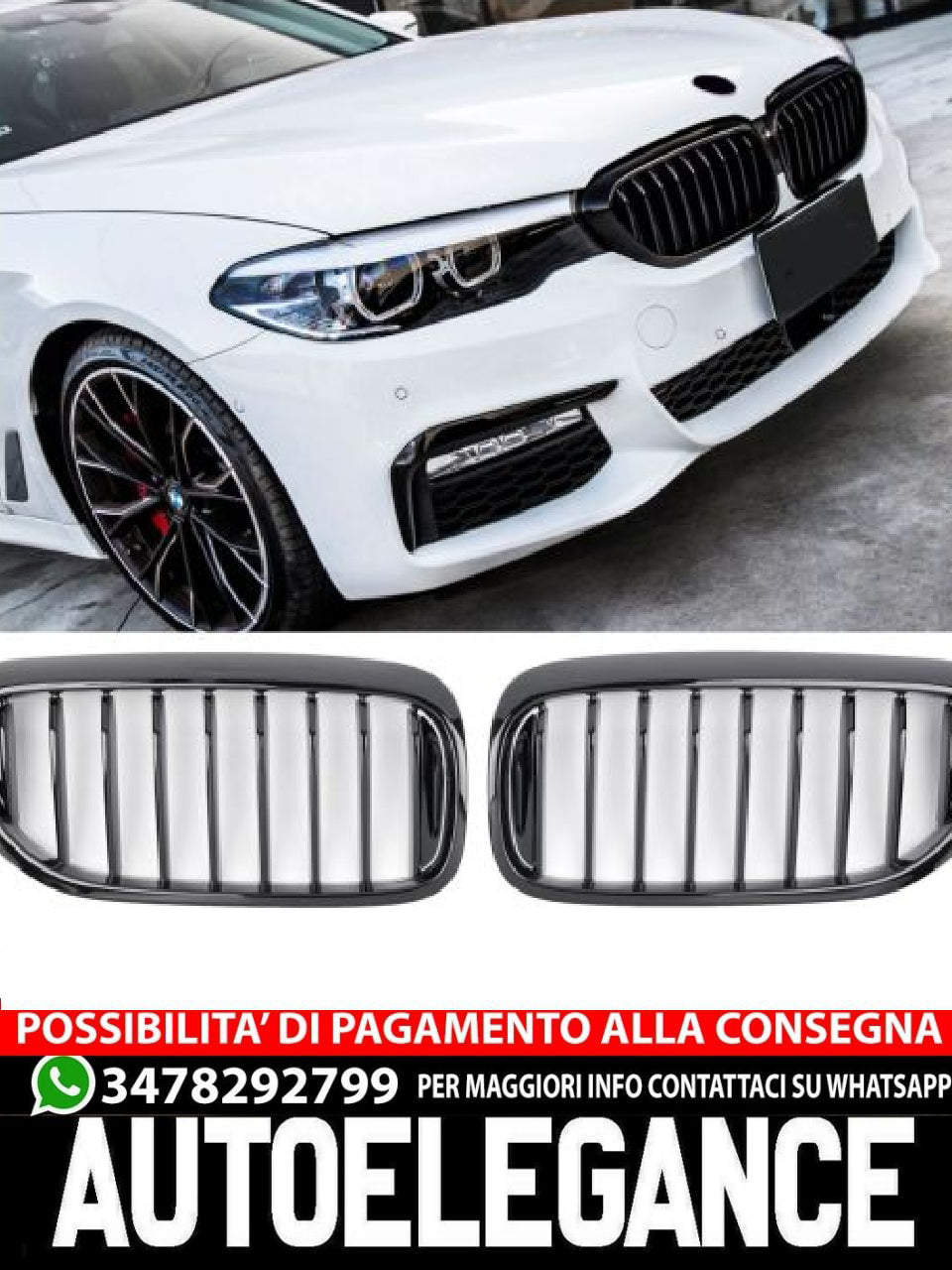 ✨GRIGLIA DEL RADIATORE NERO LUCIDO PER BMW SERIE 5 G30 G31 ✨