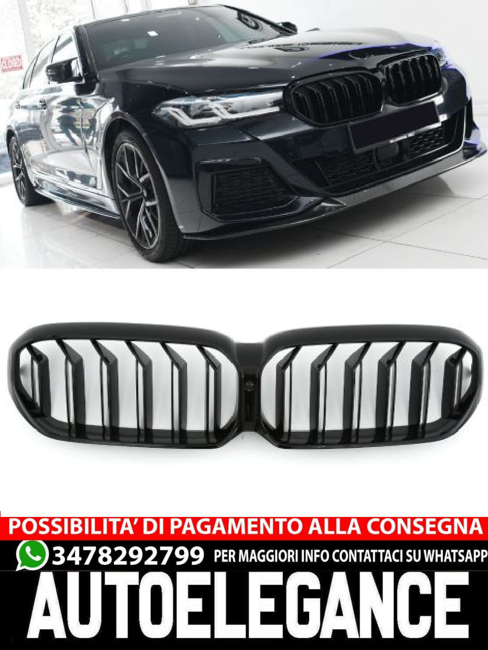✨GLOSS BLACK DOUBLE BRACKET RADIATOR GRILLE FOR BMW 5 SERIES G30 G31 LCI SPORT✨