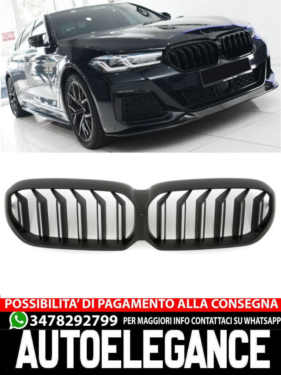 ✨MATTE BLACK DOUBLE BRACKET RADIATOR GRILLE FOR BMW 5 SERIES G30 G31 LCI SPORT✨