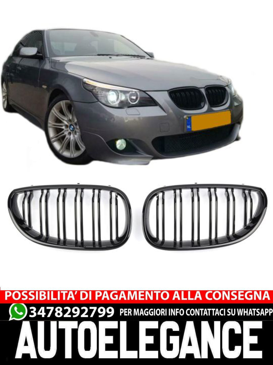 ✨GLOSS BLACK DOUBLE BRIDGE DOOR GRILLE FOR BMW 5 SERIES E60 E61✨