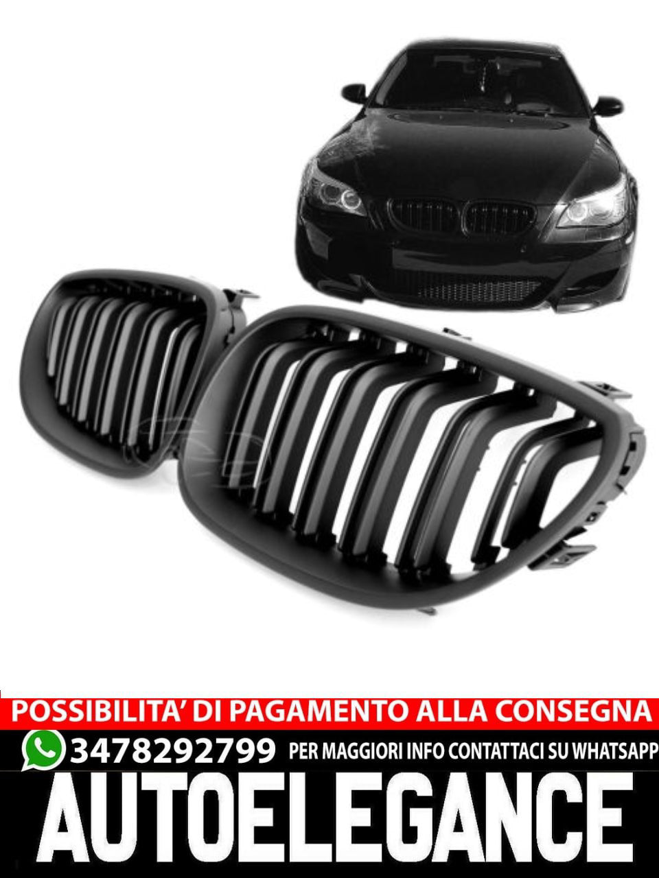 ✨GRIGLIA DOPPIO PONTE NERO OPACO PER BMW SERIE 5 E60 E61✨