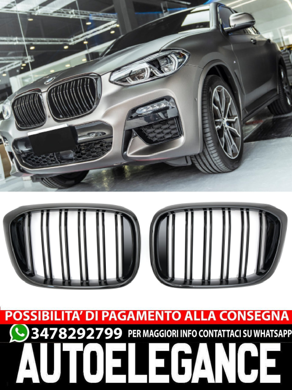 ✨GRIGLIA RADIATORE DOPPIA STAFFA NERA LUCIDA ADATTO PER BMW BMW X3 X4 G01 G02✨