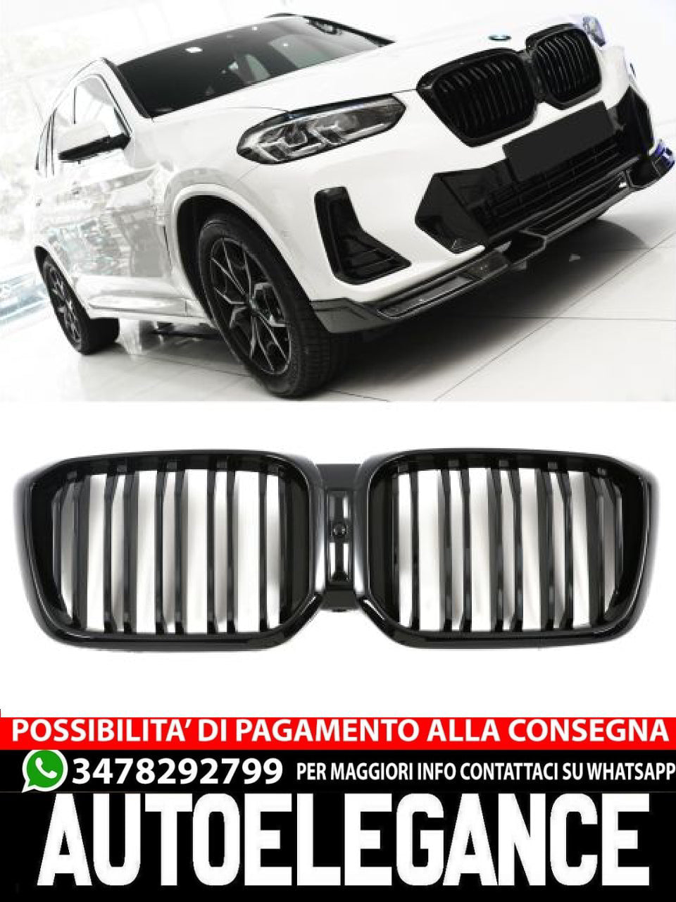 ✨GRIGLIA RADIATORE NERO LUCIDO ADATTO PER BMW X3 X4 G01 G02 LCI ✨