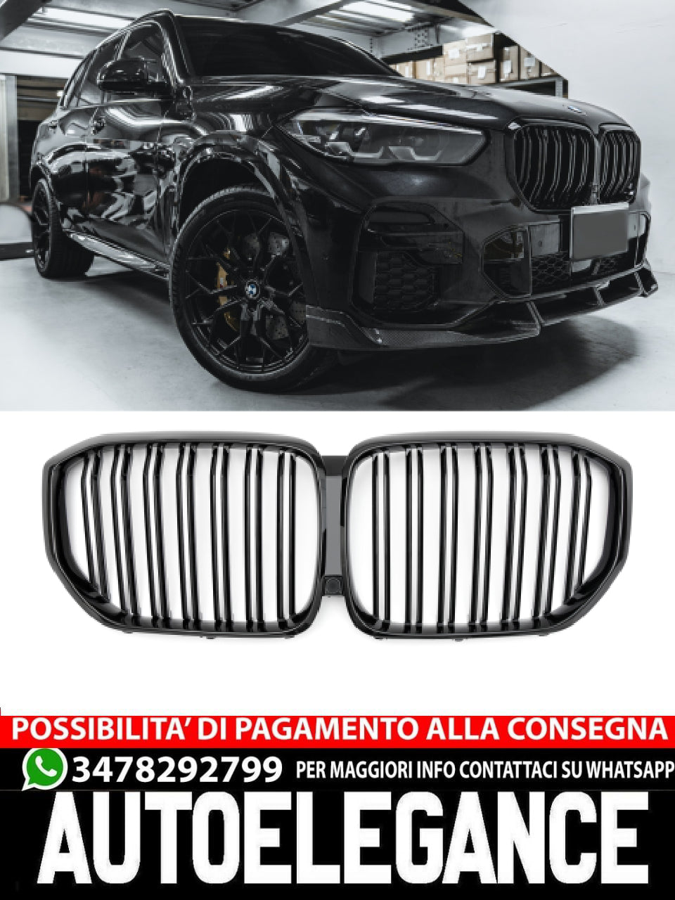 ✨GLOSSY BLACK DOUBLE BRACKET RADIATOR GRILLE SUITABLE FOR BMW X5 G05 2018-2023✨
