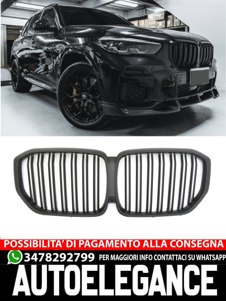✨GRIGLIA RADIATORE DOPPIA PONTE NERO OPACO ADATTO PER BMW X5 G05 2018-2023✨