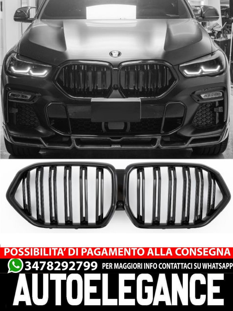 ✨GRIGLIA DOPPIA STAFFA NERA LUCIDA ADATTO PER BMW X6 G06 2023+✨