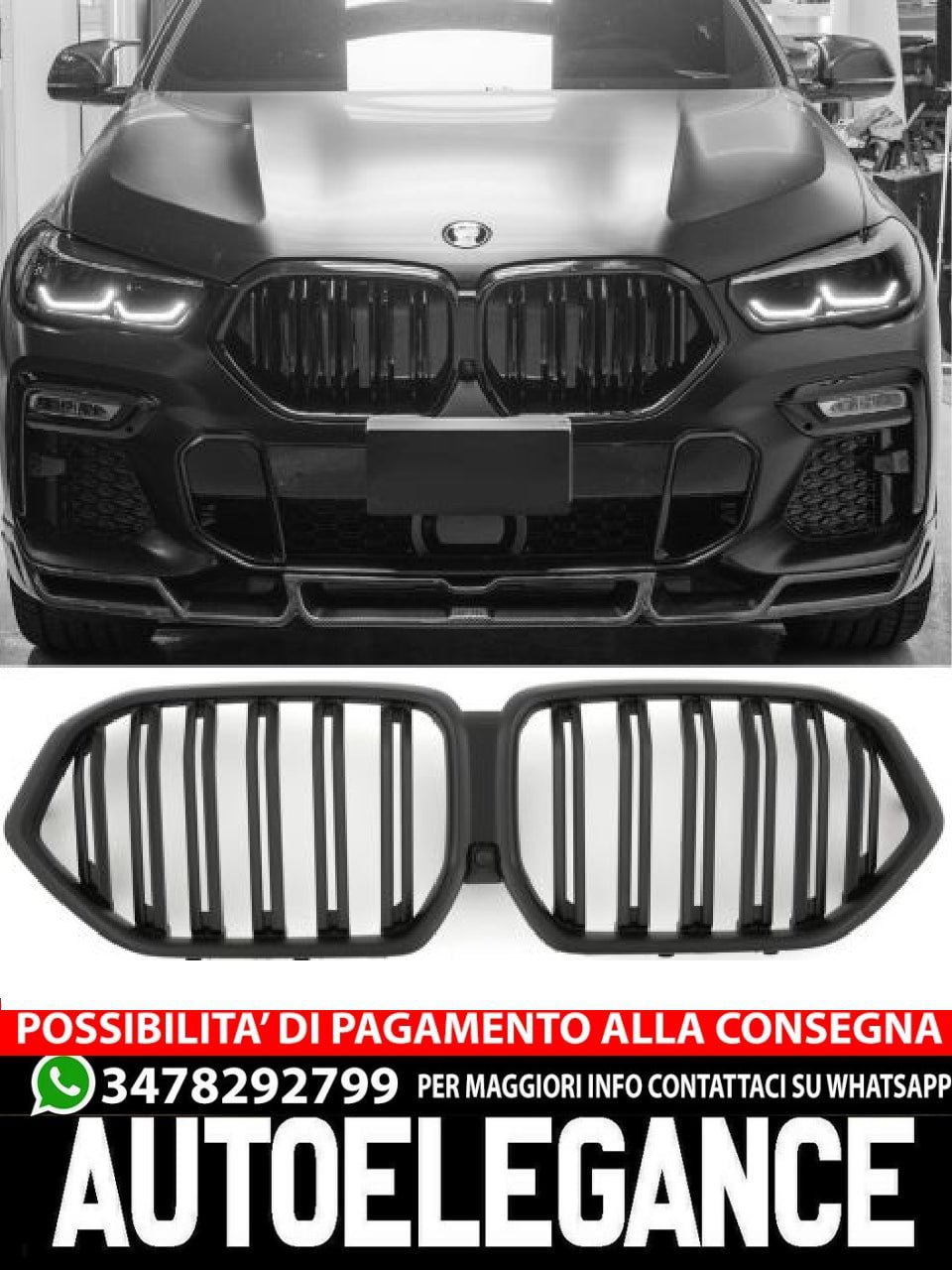 ✨GRIGLIA DOPPIA STAFFA NERA OPACO ADATTO PER BMW X6 G06 2023+✨