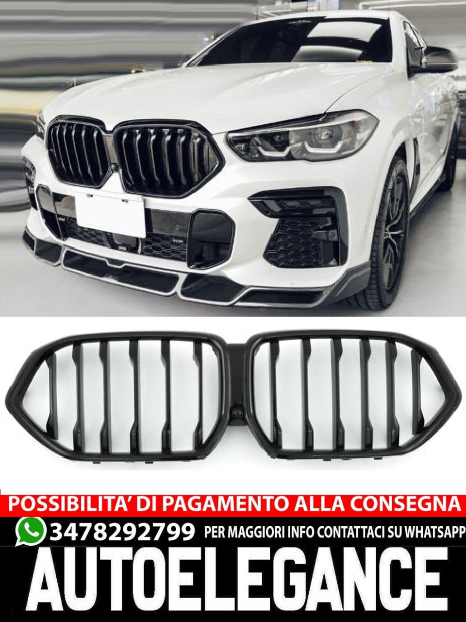 ✨GRIGLIA DOPPIA STAFFA NERO LUCIDO ADATTO PER BMW X6 G06 2023+✨