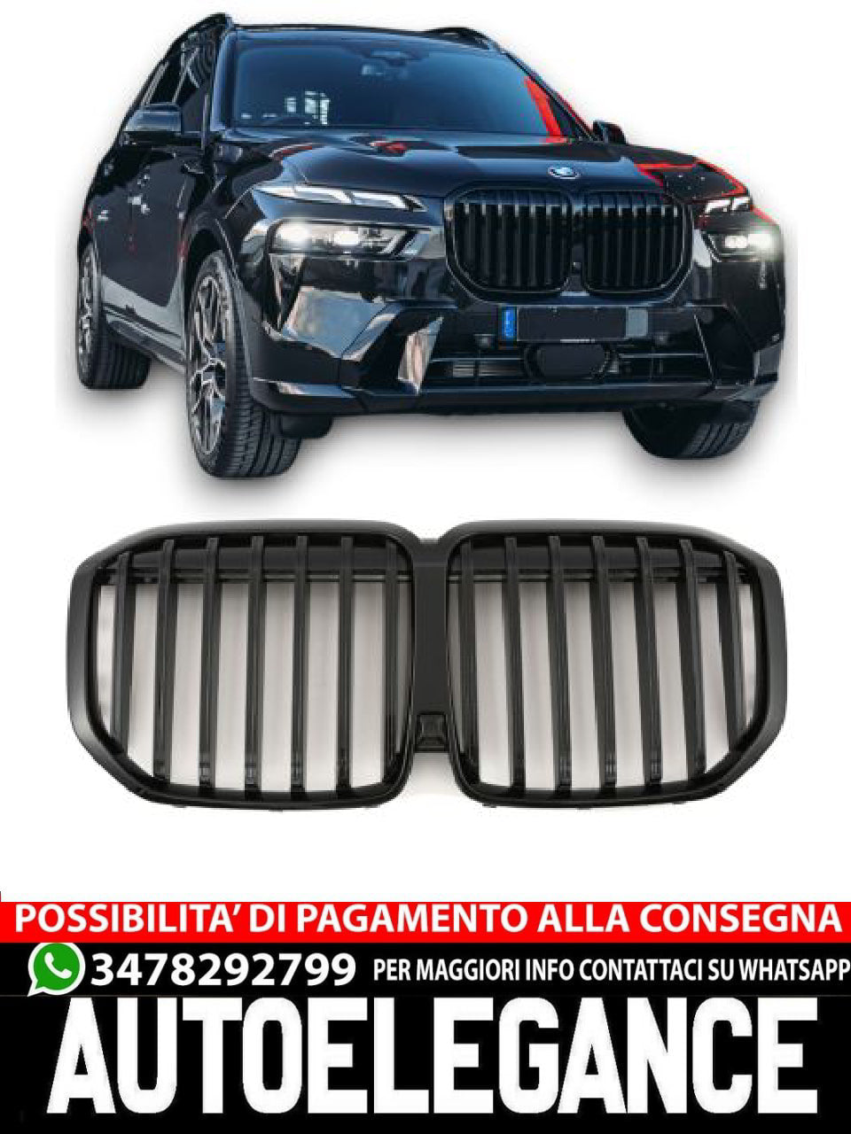 ✨GRIGLIA DOPPIA STAFFA NERA LUCIDA ADATTO PER BMW X7 G07 LCI ✨