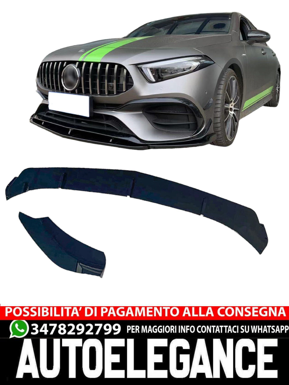⭐SPLITTER SUITABLE FOR Mercedes W177 V177 SEDAN LIMO BLACK⭐