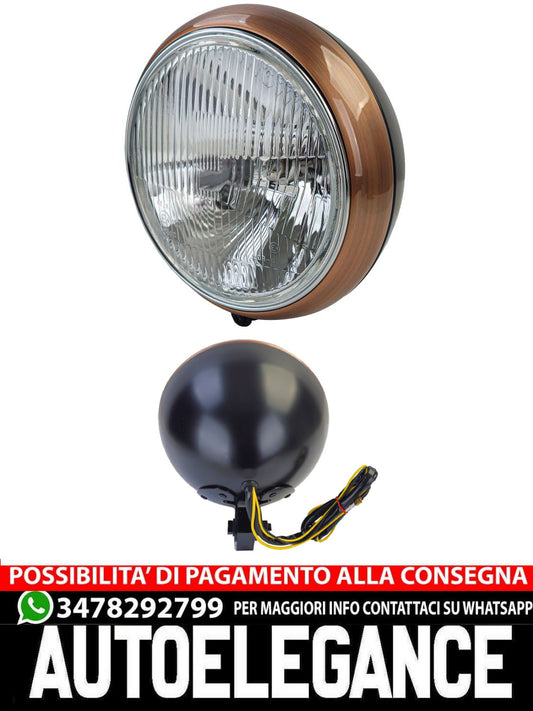 ⭐Universale 7 "Faro Moto In Vetro Scanalato Rame Nero con E-Mark⭐